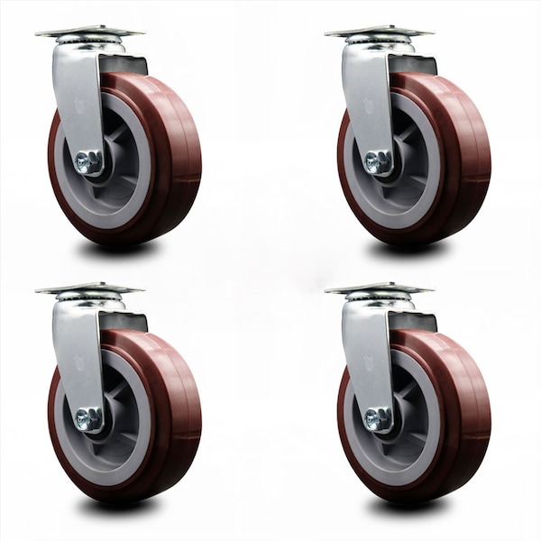 6 Inch Poly on Polyolefin Wheel Swivel Caster Set with Ball Bearings SCC